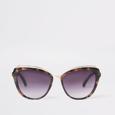 Brown tortoise smoke lens cat eye sunglasses