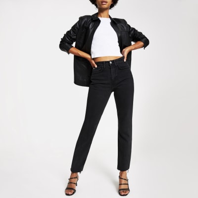 Zwarte wash rechte denim jeans