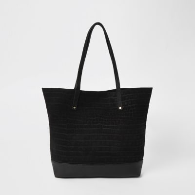 Zwarte leren shopper