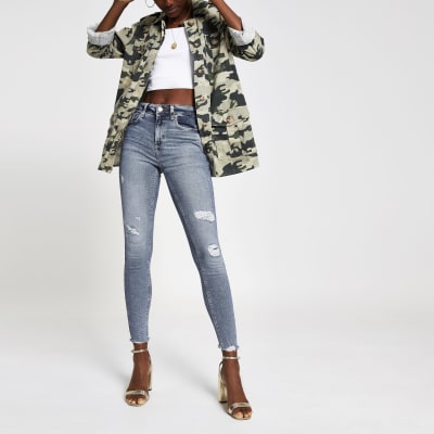 Amelie – Mittelblaue Super Skinny Jeans im Used-Look