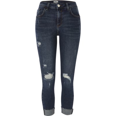 RI Petite - Amelie - Blauwe superskinny ripped jeans