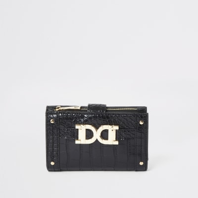 Schwarze Mini-Geldbörse zum Aufklappen mit goldenen Applikationen 