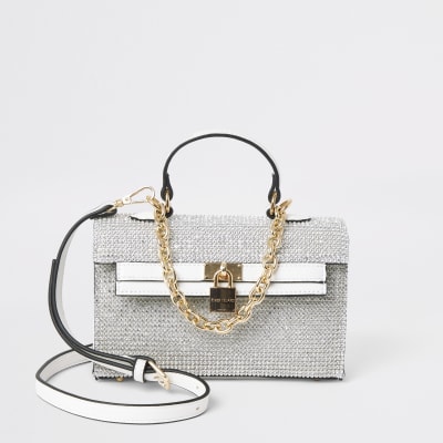 Weiße Mini-Tote-Bag mit Strass