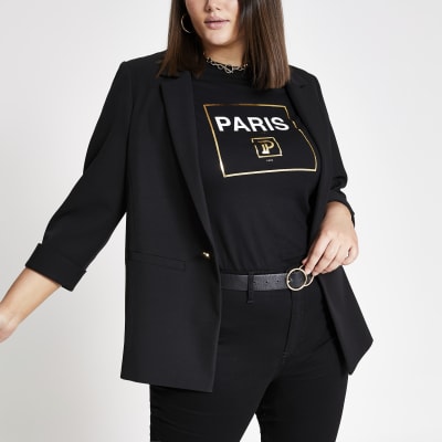RI Plus - Zwarte blazer met opgerolde mouwen
