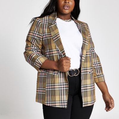 Plus – Beiger, karierter Blazer