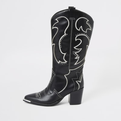 Schwarze Cowboy-Stiefel mit hohem Schaft und Absatz