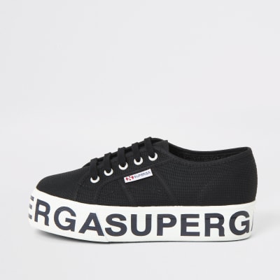 Superga black printed platform trainers