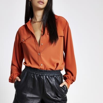 Rostrotes, langärmeliges Utility-Hemd