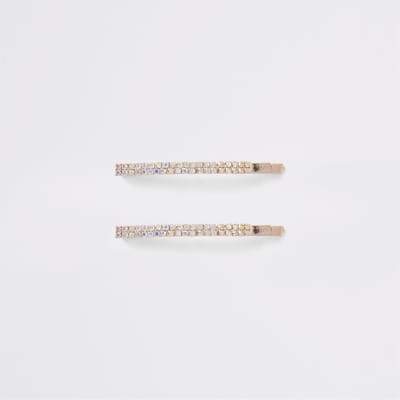 Roségoudkleurige haarspeldjes met diamantjes