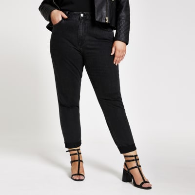 RI Plus - Zwarte geribbelde mom jeans