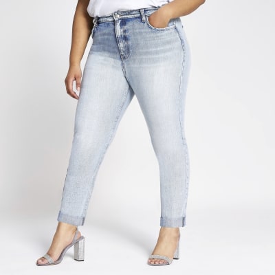 RI Plus - Lichtblauwe mom jeans met hoge taille