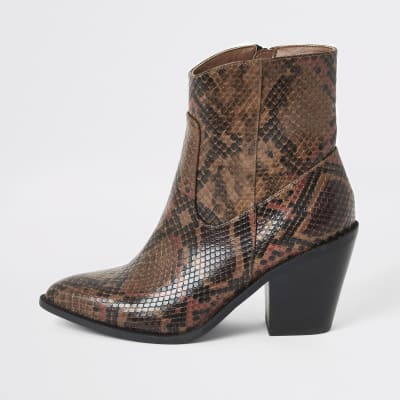 snake print western ankle boots