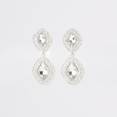 Pendants d'oreilles argentés pavés de strass