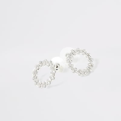 Silver colour open circle stud earrings