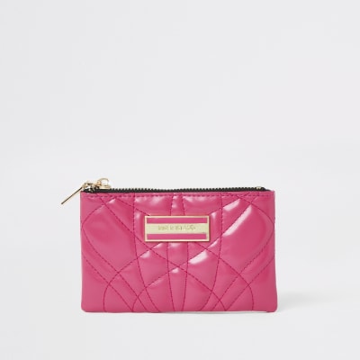 Roze kleine doorgestikte portemonnee