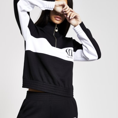 Schwarzes Mono-Sweatshirt mit halblangem Reißverschluss