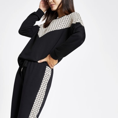 Black RI chevron print sweatshirt