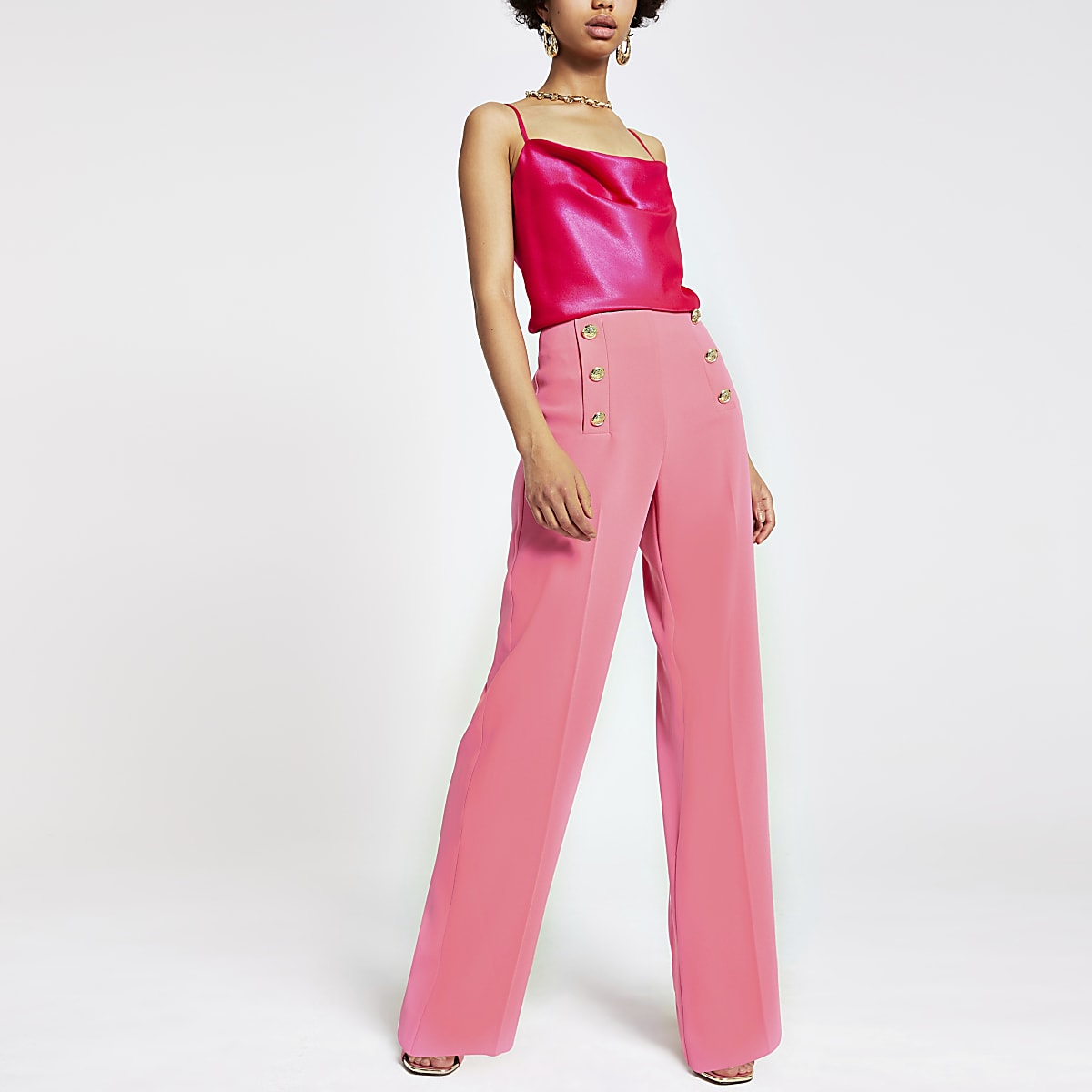Pink wide leg trousers | River Island
