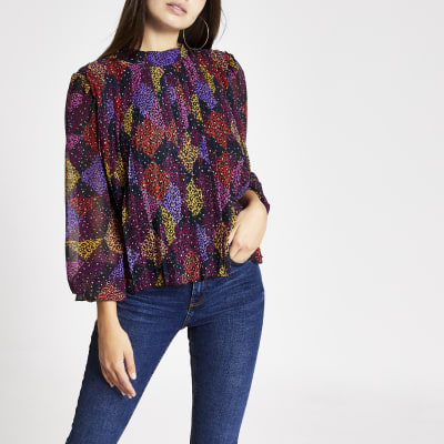 Pinke, plissierte Bluse mit Leopardmuster