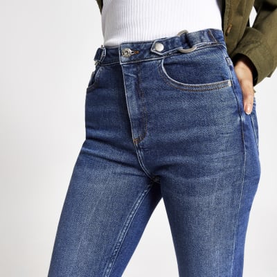 Mid blue Hailey high rise belted jeans | River Island