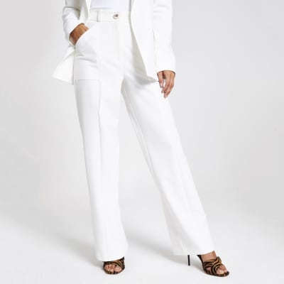 Witte utility-broek met wijde pijpen