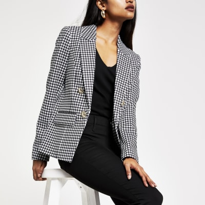 Petite – Schwarzer Blazer mit Hahnentritt-Muster und Knöpfen