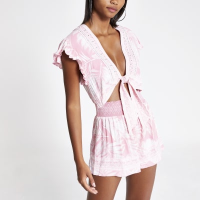 Pinker Overall zum Binden