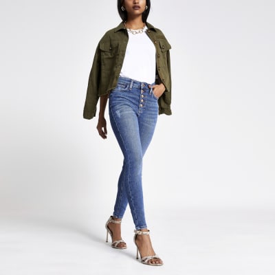 RI Petite - Hailey - Blauwe denim jeans met hoge taille