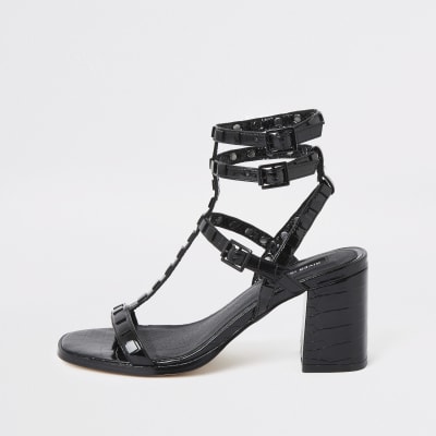 Black wide fit block heel gladiator sandal