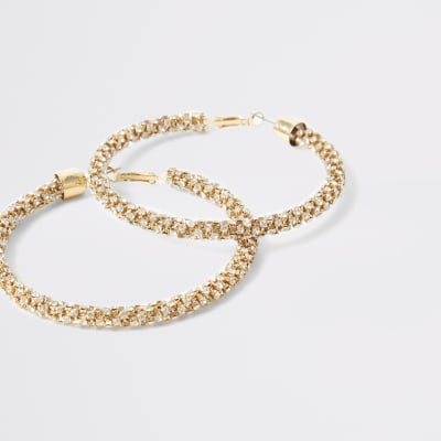 Gold colour diamante hoop earrings
