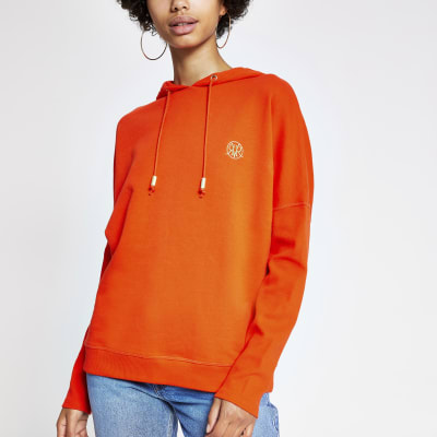 Oranje hoodie met vleermuismouwen