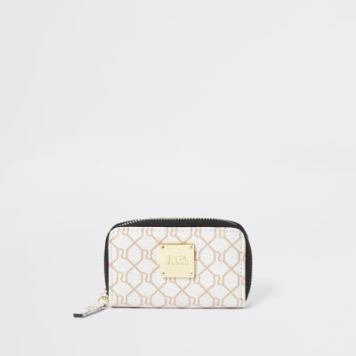 Beige mini-portemonnee met RI-monogram