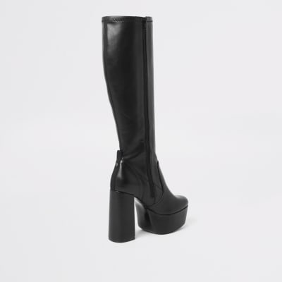 Black knee high platform boots