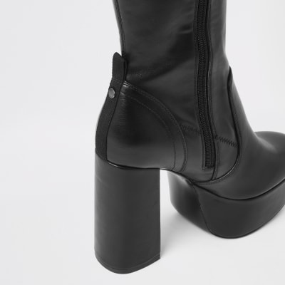 Black knee high platform boots