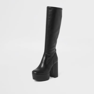 Black knee high platform boots