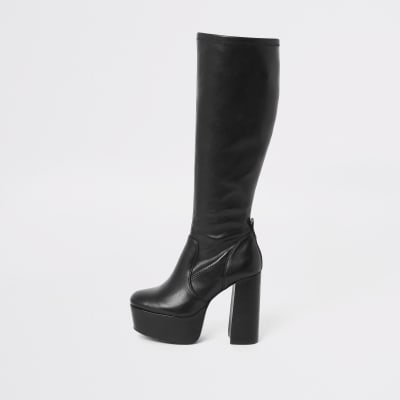 Black knee high platform boots