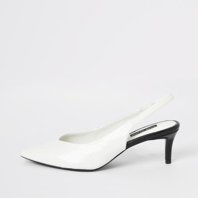 white heeled slingbacks