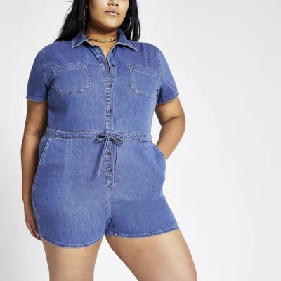 Plus blue denim playsuit