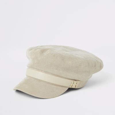 Crèmekleurige corduroy bakerboy-pet