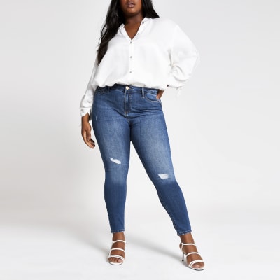 Plus – Molly – Jegging bleu délavé déchiré