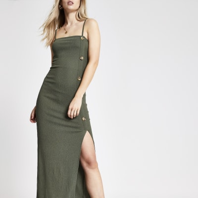 Kaki maxi-slipdress