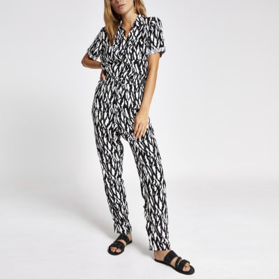 Zwart bedrukte boiler jumpsuit met print