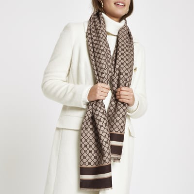Bruine sjaal met RI-monogramprint