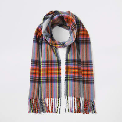 Grijze meerkleurig geruite sjaal