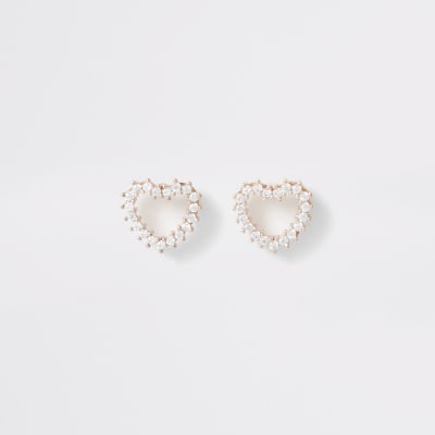 Rose gold colour heart stud earrings