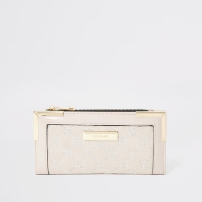 Roze verfraaide uitvouwbare portemonnee met metalen hoeken