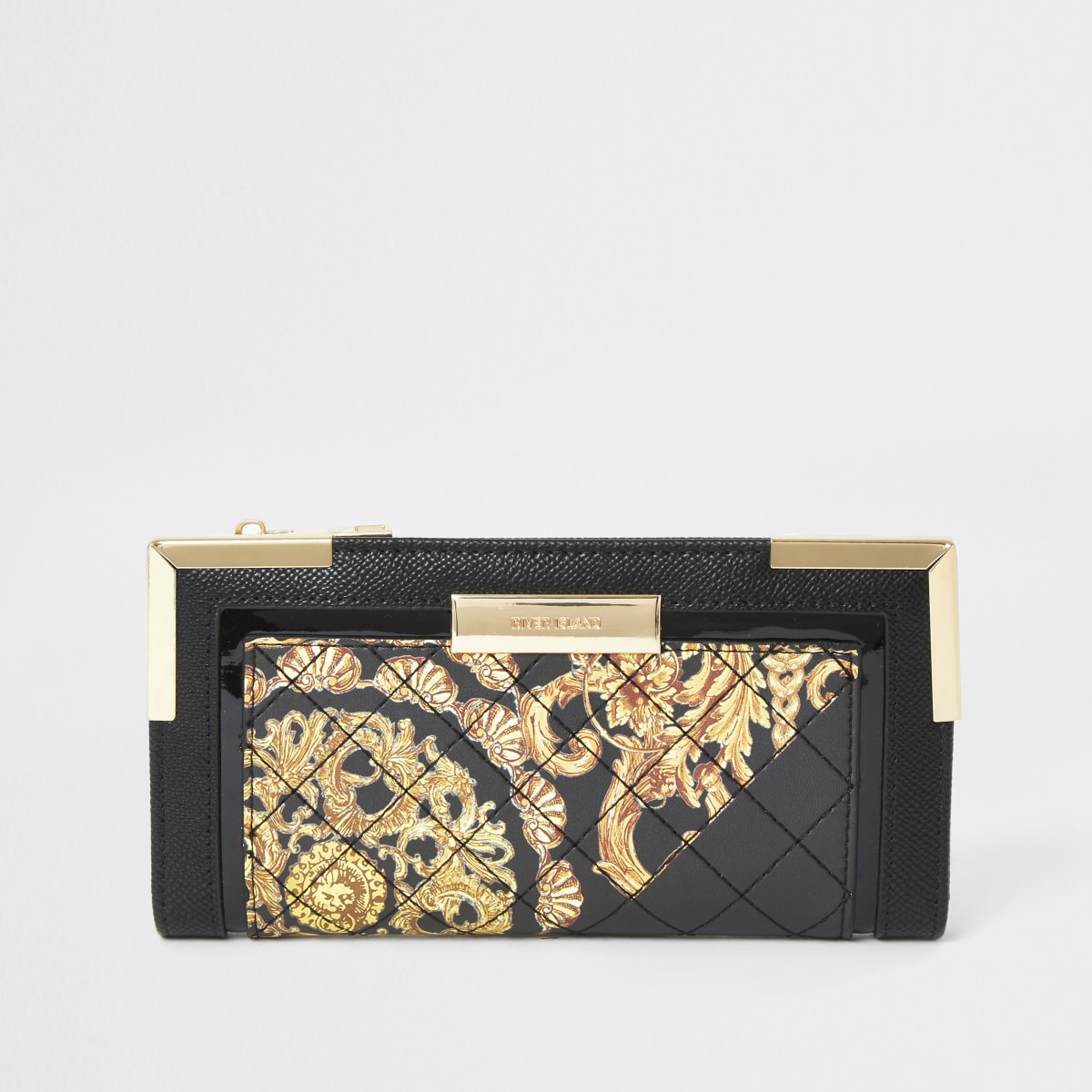 Black print quilted fold out purse