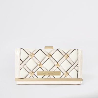 Cream stud quilted cliptop purse