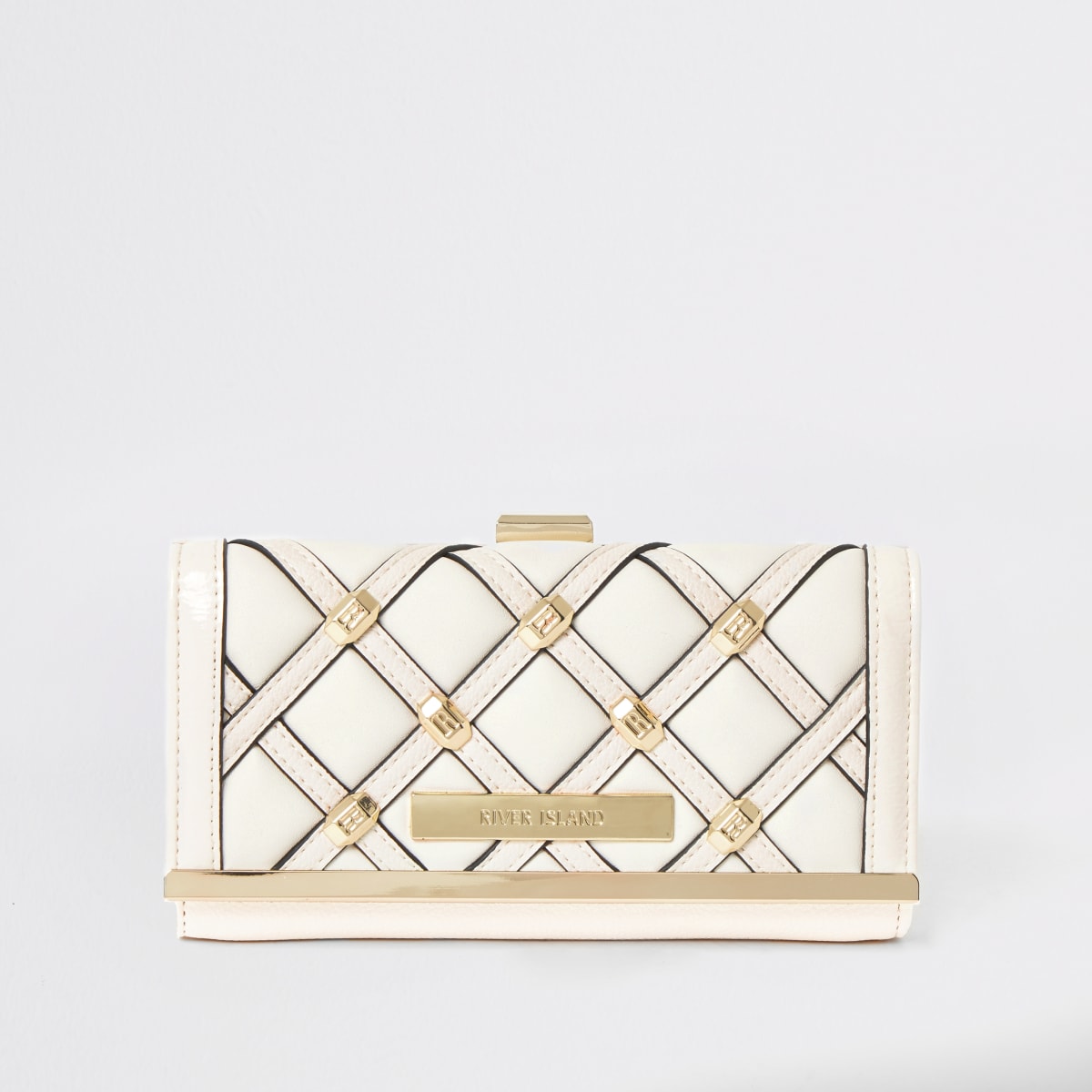 Cream stud quilted cliptop purse