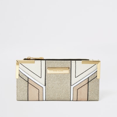 Crème metallic uitvouwbare portemonnee met druksluiting